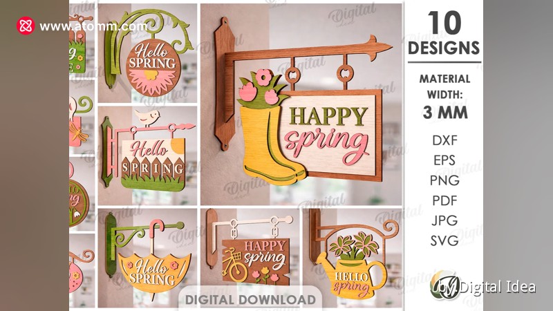 Spring Metal Signs Dxf 3D Spring home signs bundle. Hanging sign laser cut files. Spring ...