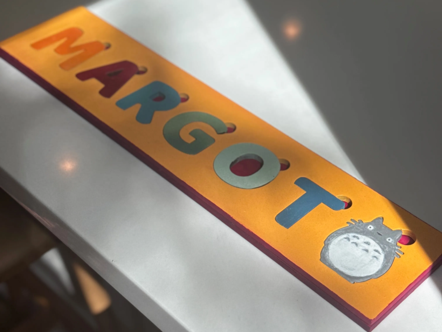 Totoro-Topped Name Puzzle laser cut word puzzle idea