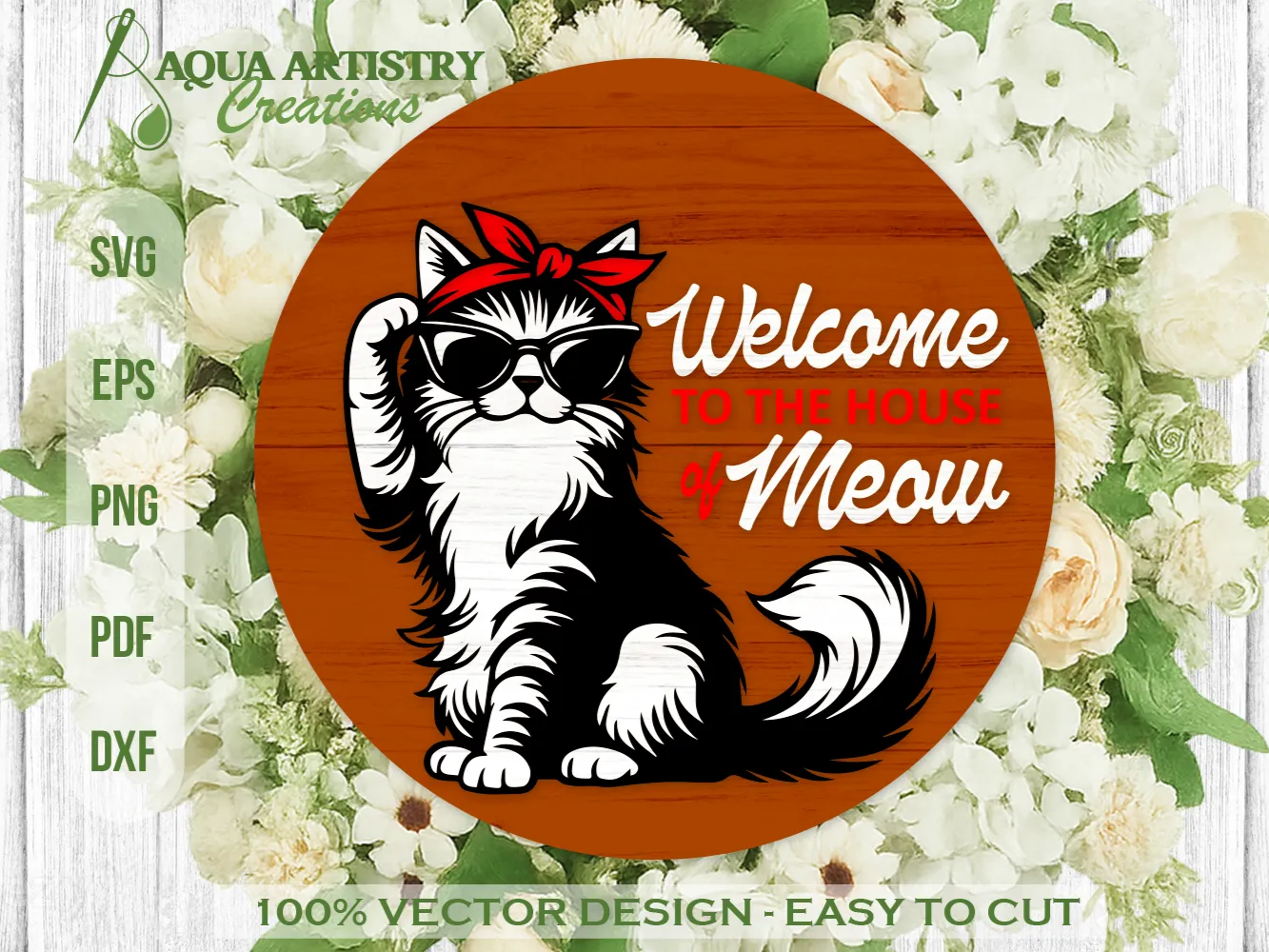 Tableau mural « Bienvenue dans la maison du miaou » – idée bricolage chat à découper au laser