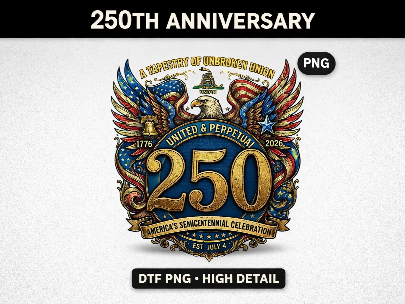 250th Anniversary American Eagle 1776 2026 PNG Patriotic DTF Shirt Design — free patriotic DTF shirt print design on Atomm