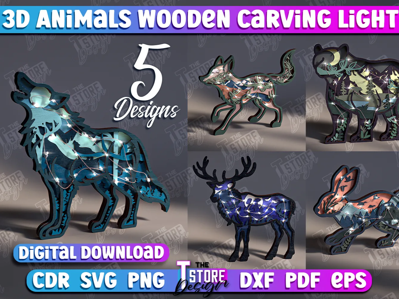 3D Animals Wooden Carving Light, Night Light Lamp, Wooden Layered Forest Animals birthday gift for her idea