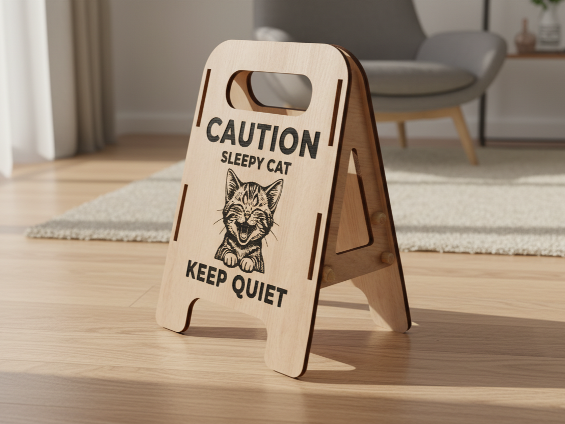 "Caution Sleepy Cat" Keep Quiet Sign gift design