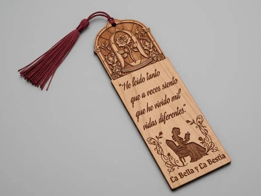 Beauty and the Beast Themed Wooden Bookmark bookmark design