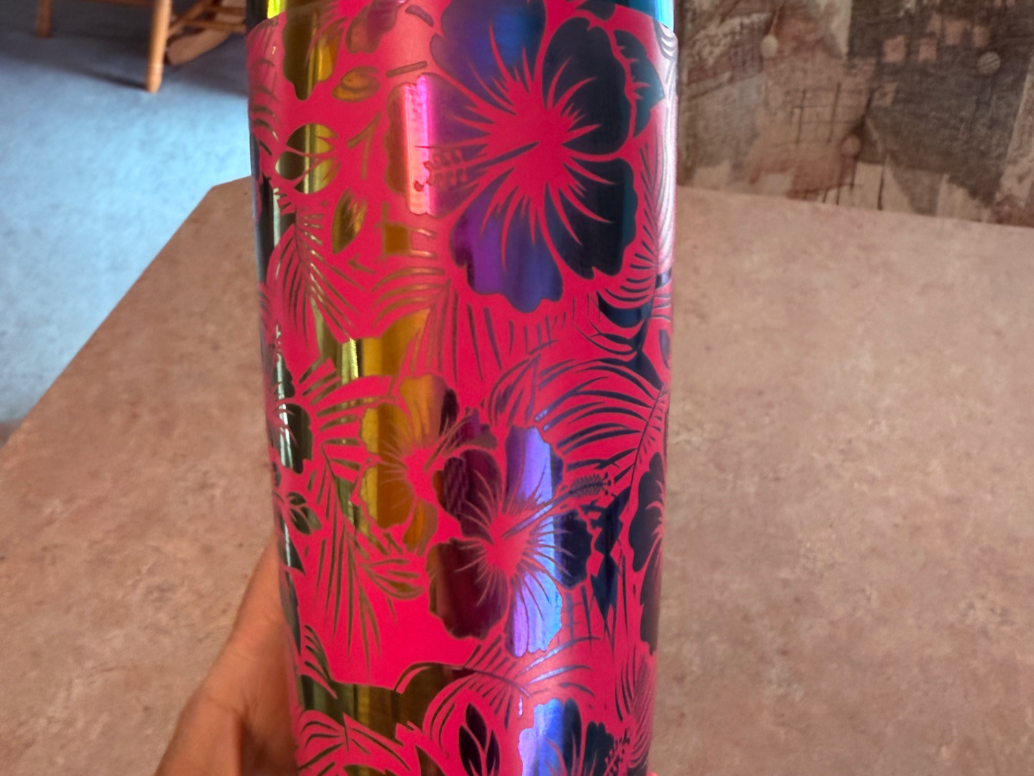 Laser-Engraved Floral Pattern Stainless Steel Tumbler laser engraved custom tumbler idea