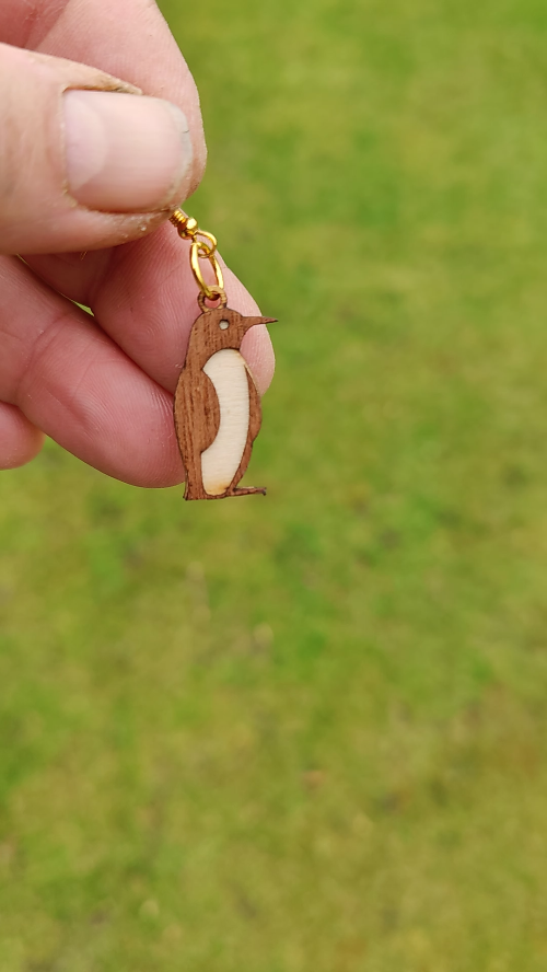 [Laser cut and engrave] Wooden Penguin Earrings, drop & Stud