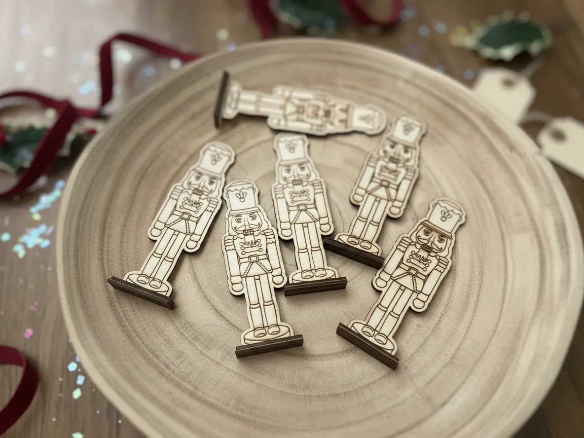 Conjunto de adornos de nutcracker de madera cortados con láser
