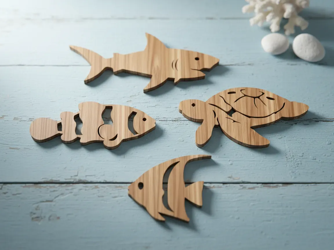 Laser Cut Wooden Sea Animal Wall Art Decor laser cut summer decor design