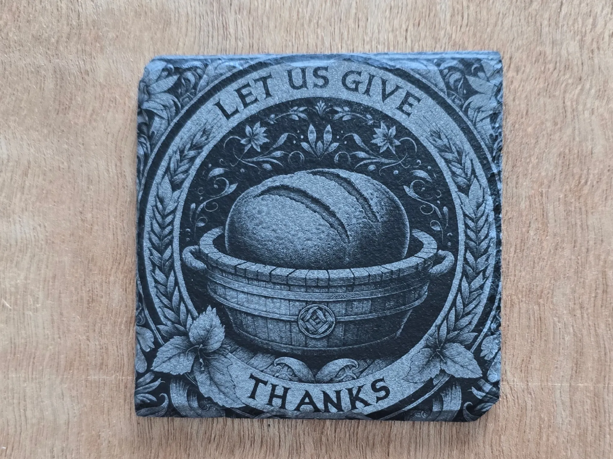 Đế Lót Ly Đá Phiến 'Let Us Give Thanks' ý tưởng trang trí bàn tiệc lễ tạ ơn