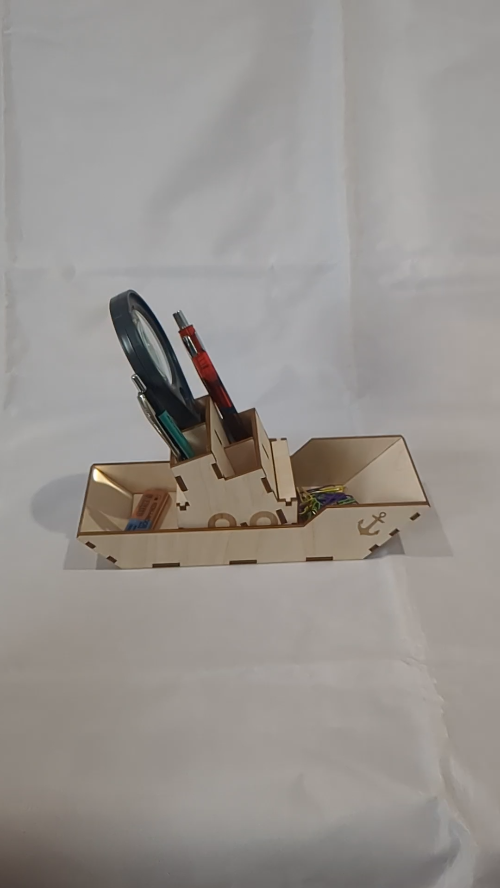 [Laser cut and engrave] Desk Organizer Steamship Laser Cut Template, Laser Cutting Design, Gift Office Decor