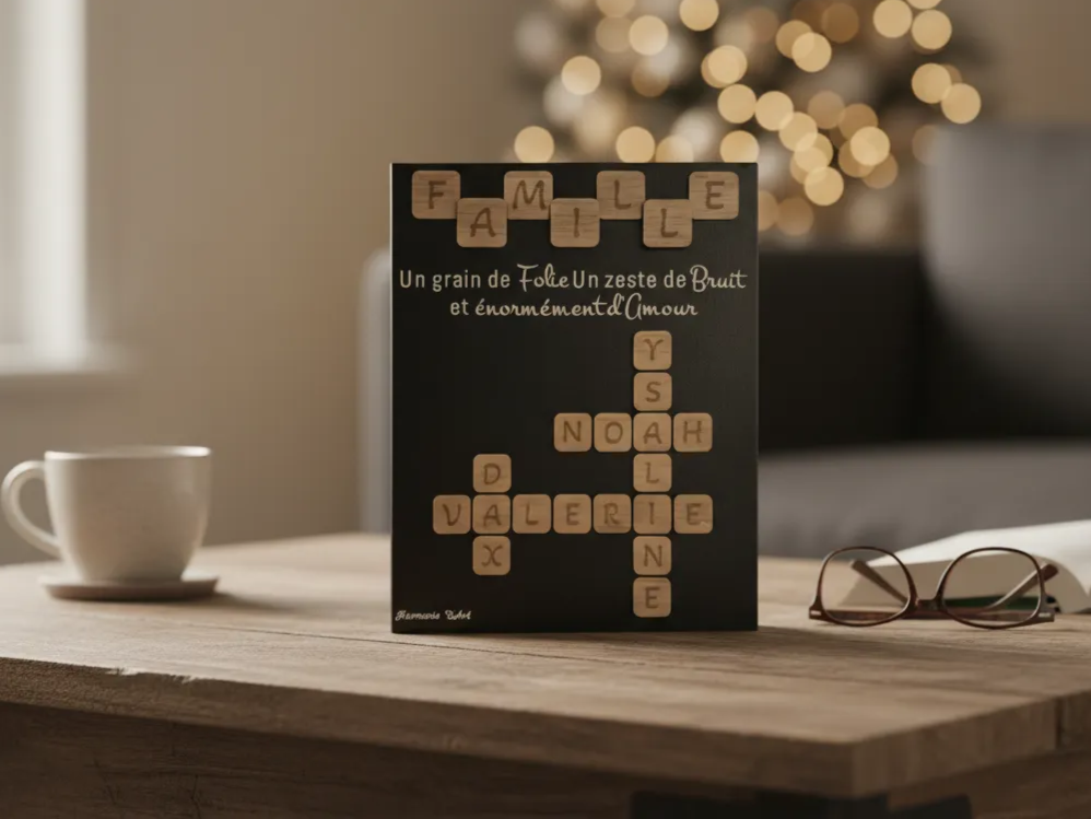 Family Name Crossword Table Decor laser cut word puzzle idea