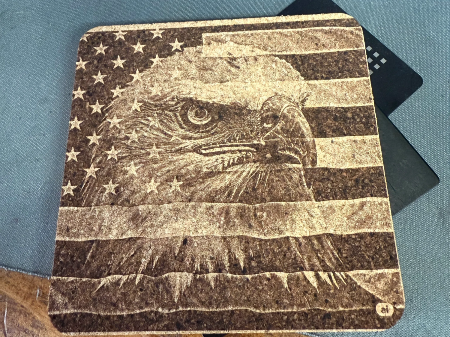 American Flag Bald Eagle cork coaster — free patriotic laser/print project file on Atomm