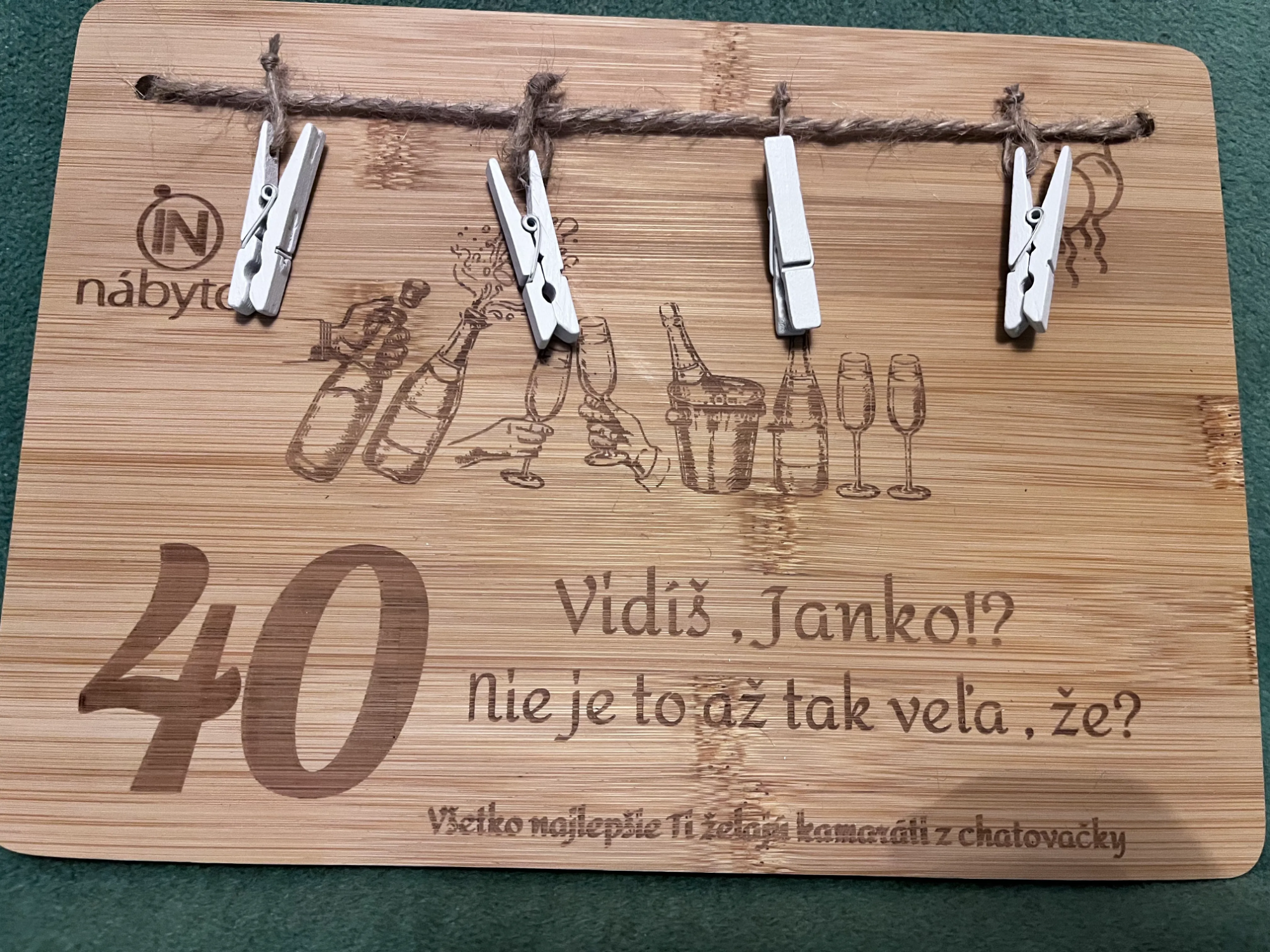 Decorative Board with Clips, 40th Birthday, Slovak Text birthday gift design