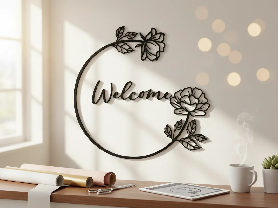 Laser Cut Floral Welcome Wall Art Decor
