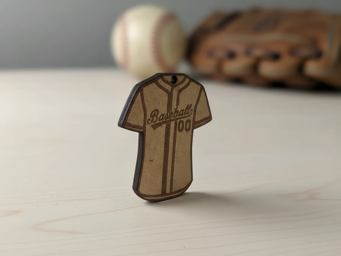 Laser Cut Wooden Baseball Jersey Keychain with Engraved Text sports keychain design