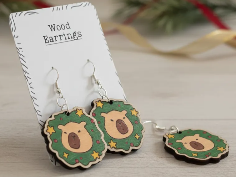 Handpainted Wooden Capybara Earrings gift for her design