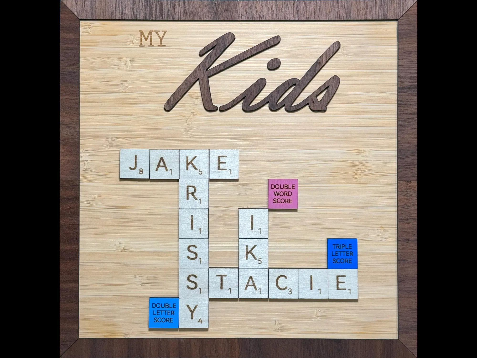 Family Scrabble Tile Wall Art laser cut word puzzle idea