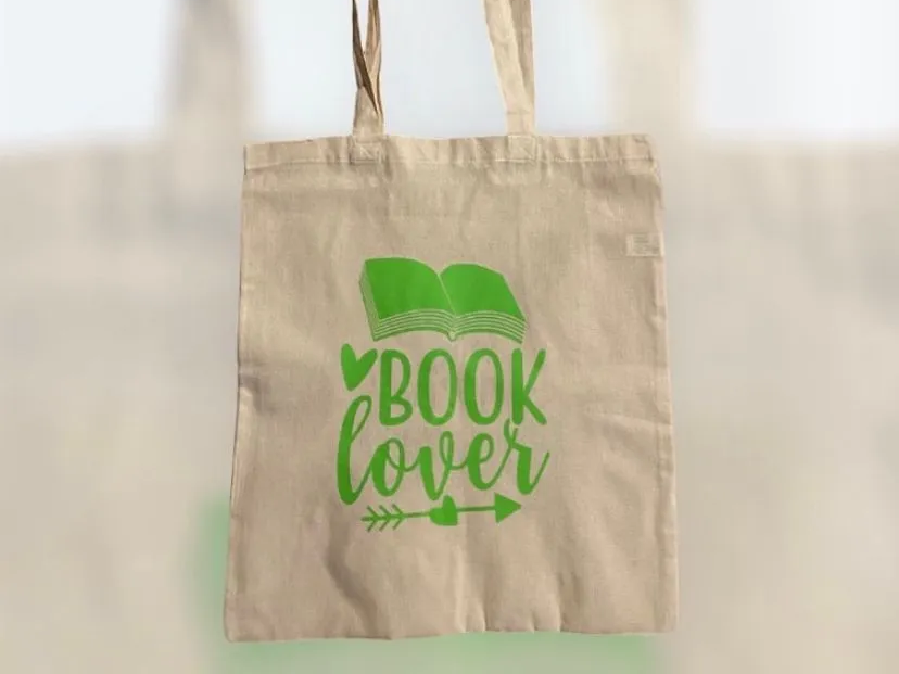 Platnena torba tote z napisom "Book Lover" - brezplačna zasnova torbe tote po meri na Atommu