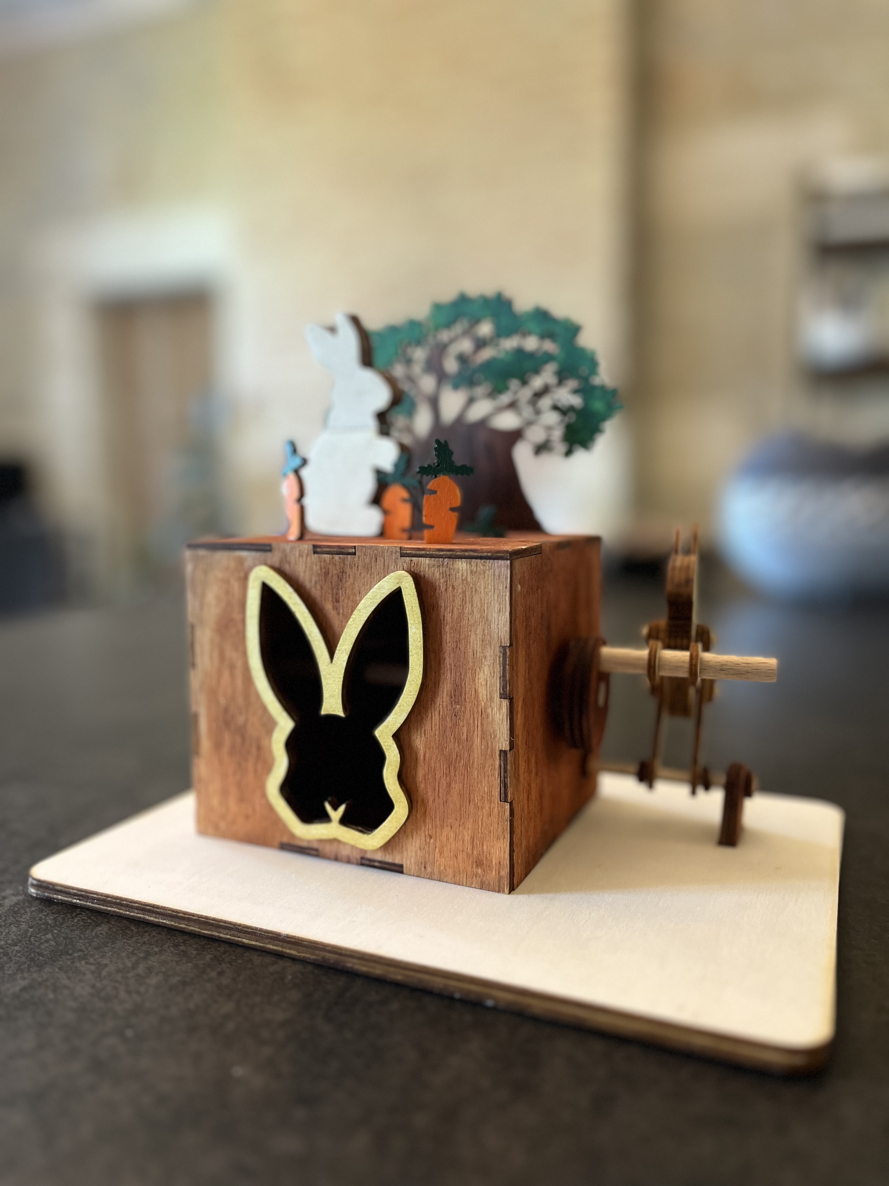 Wooden Automata Box with Easter Bunny wooden box idea