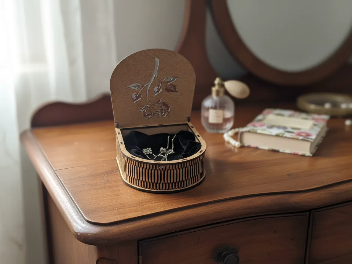 Wooden jewelry box with rose motif and velvet lining christmas gift for mom design