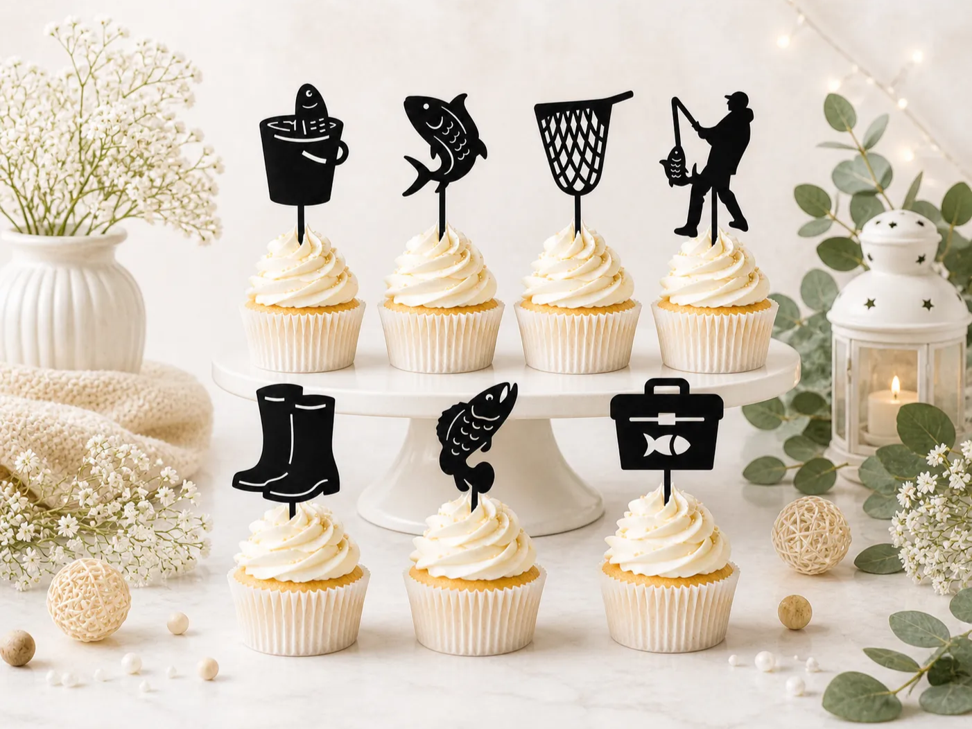 Bundle SVG di topper per cupcake pesca - Decorazione festa pescatore