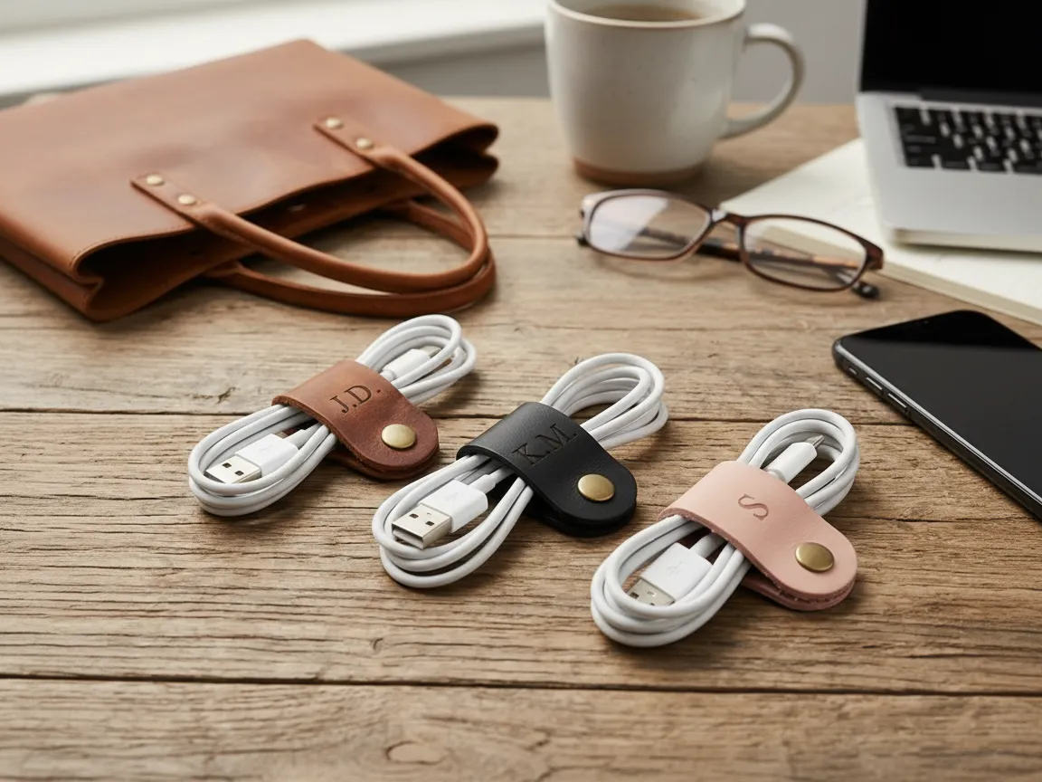 Personalized Leather Cord Organizer Set