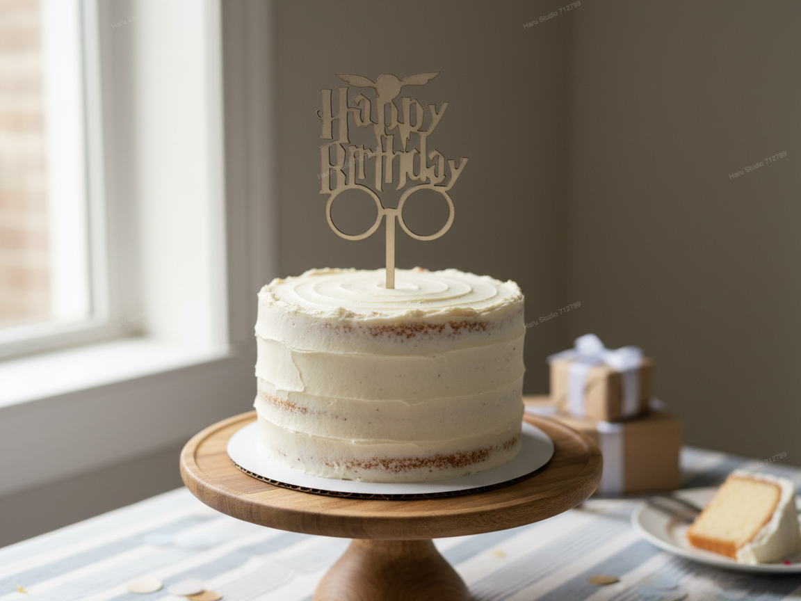 Cake topper Happy Birthday a tema mago con motivo occhiali