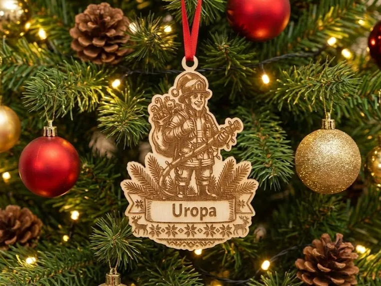Personalized Firefighter Christmas Ornament – Custom Name Banner | Laser-Ready SVG Design