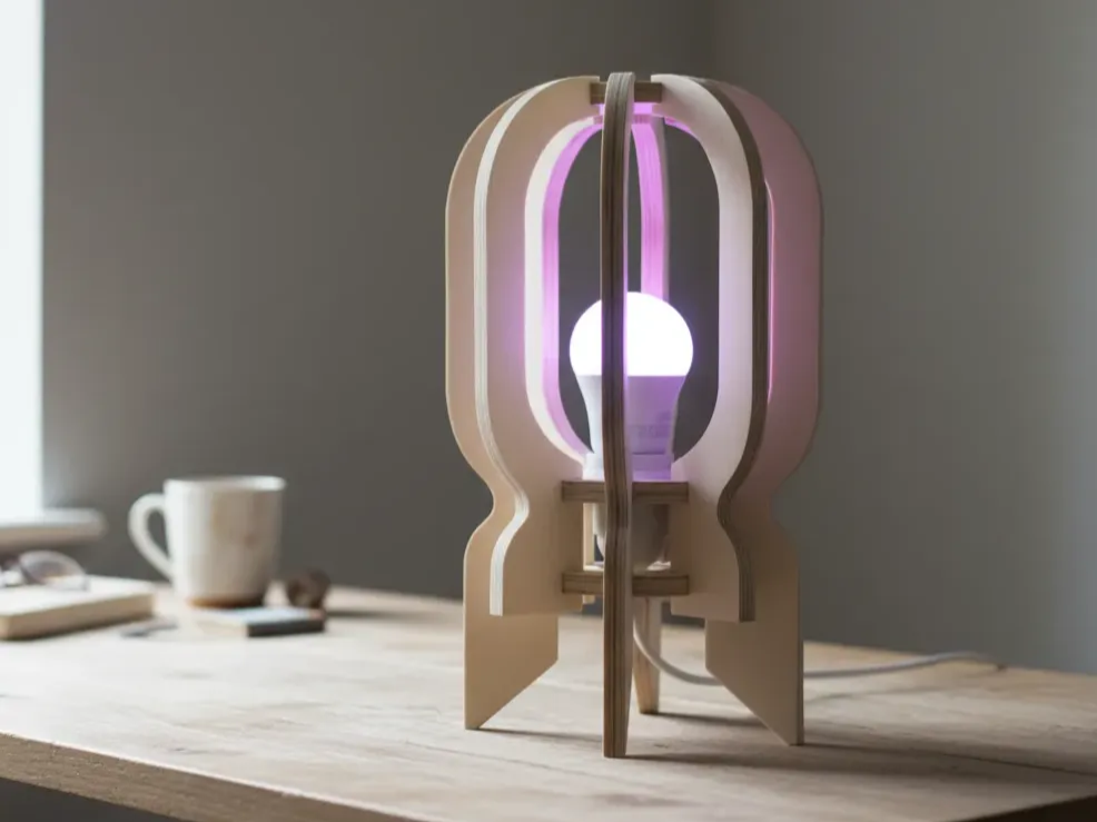 Lampada da tavolo moderna in legno con struttura ad arco geometrico idea di progetto geometrico da taglio laser