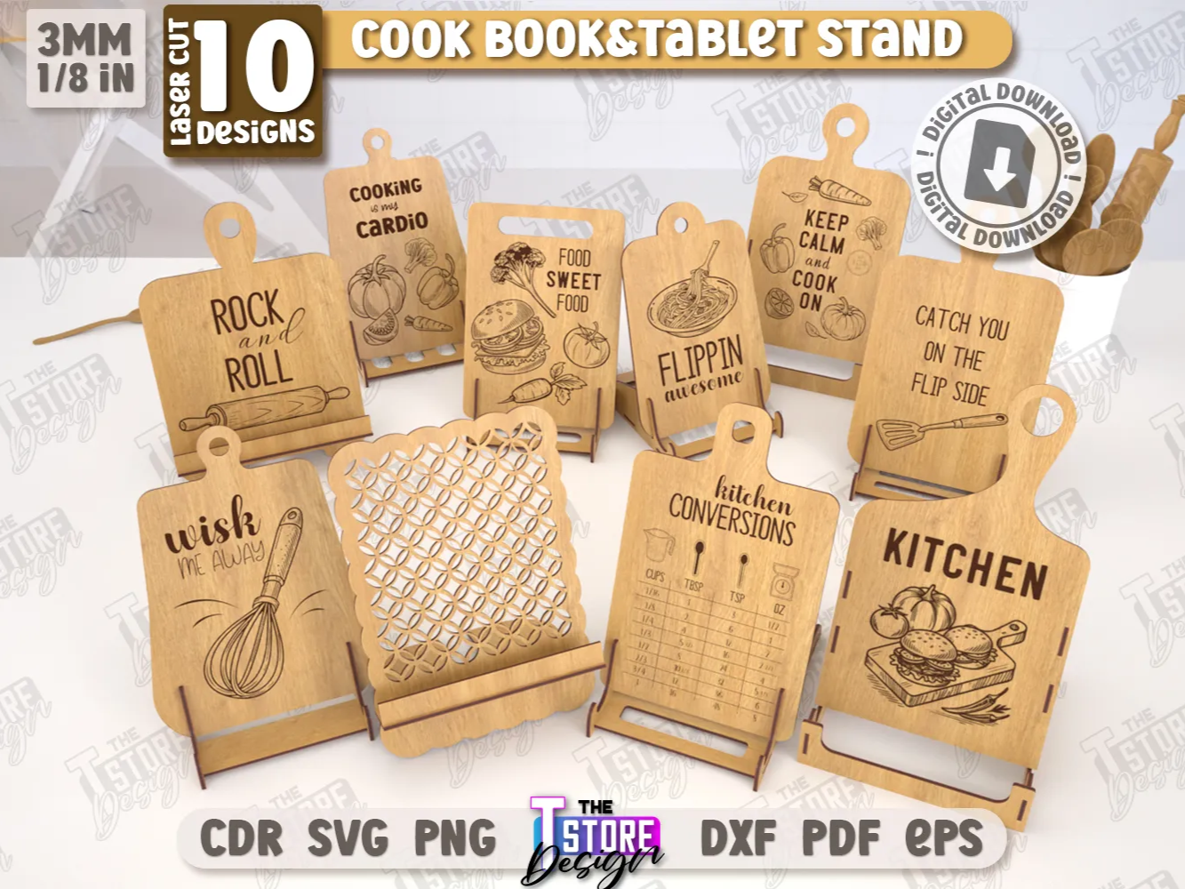 Kochbuch-und-Tablet-Ständer-Bundle Laser-Cut-Kochbuchständer-Idee