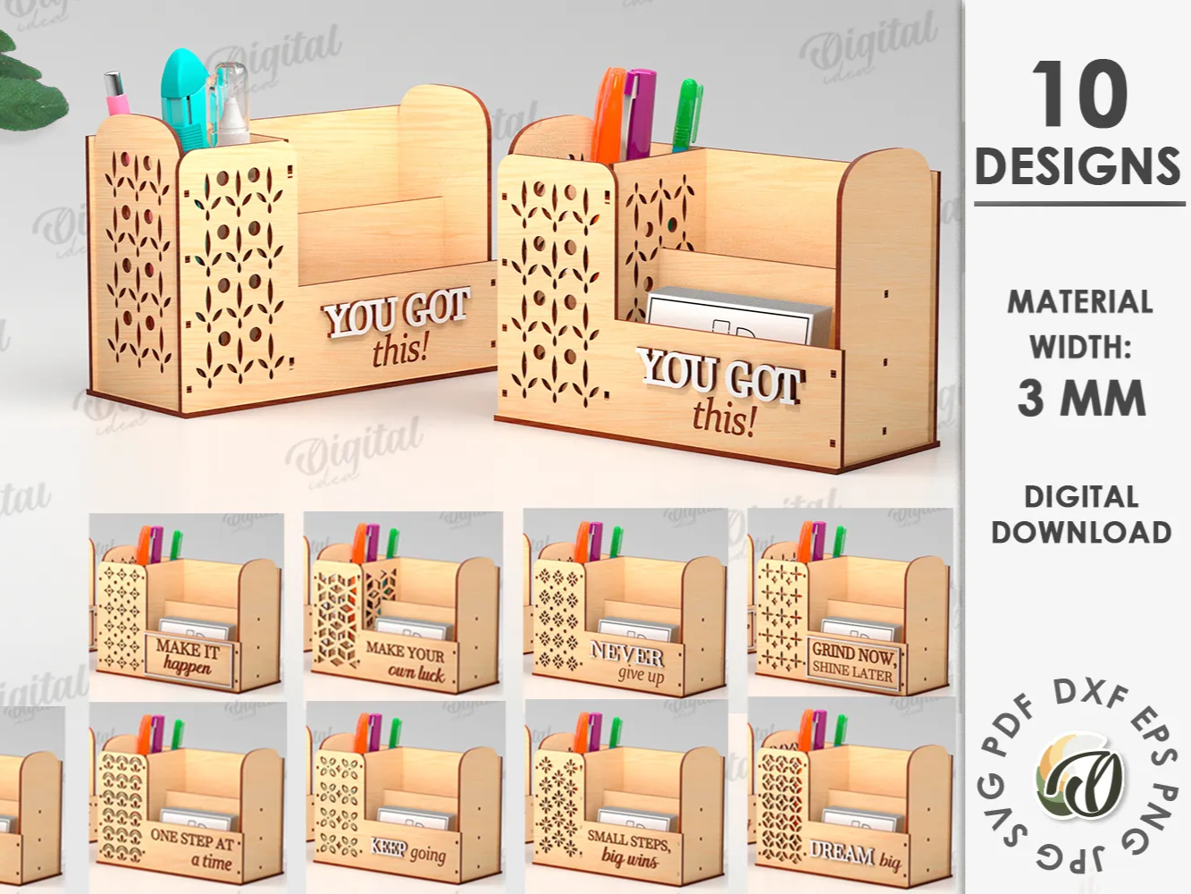 3D Desk Organizer Bundle with Card Stand laser cut business card holder idea