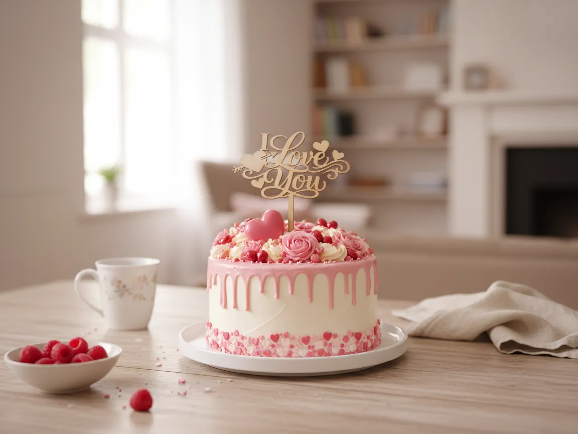 I Love You wooden cake topper
