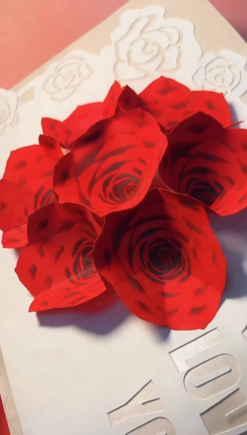 [Blade cut,Inkjet printing] Handmade 3D Pop-up Rose Card