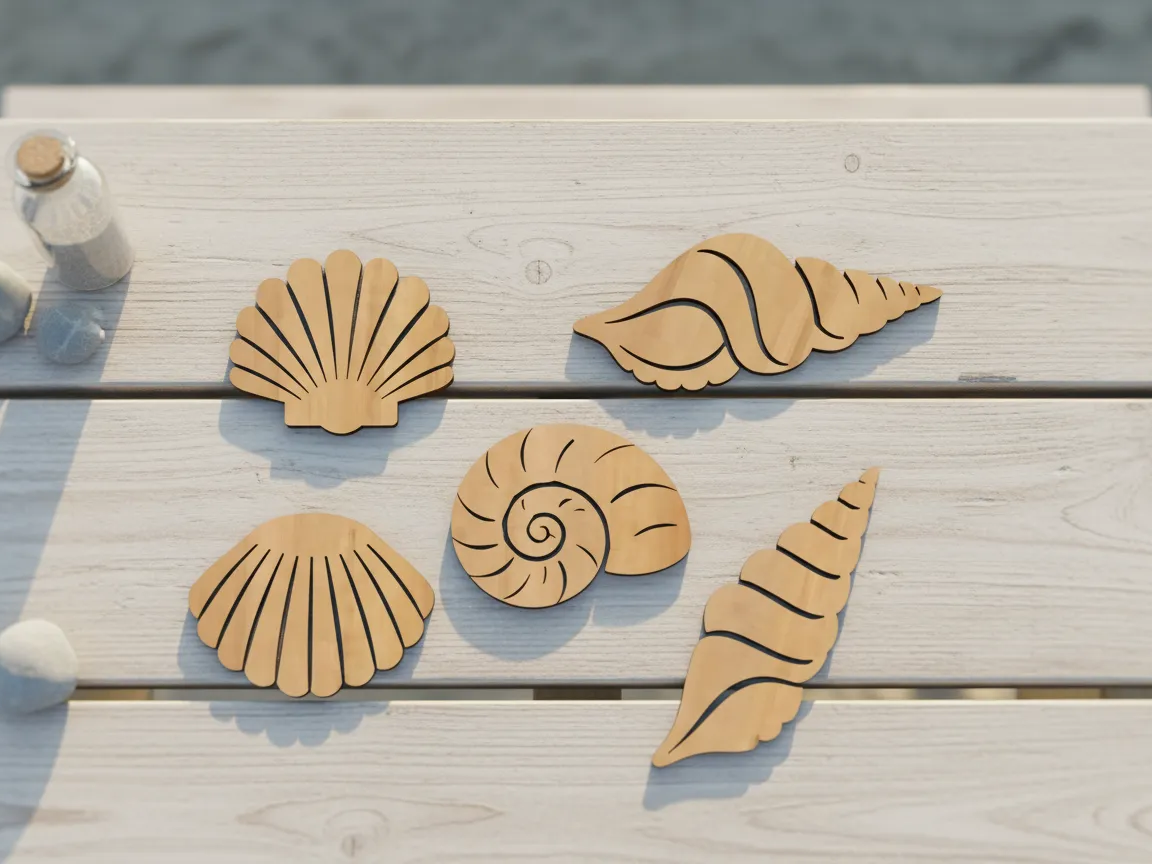 Set of Wooden Seashell Wall Art Pieces laser cut summer decor design