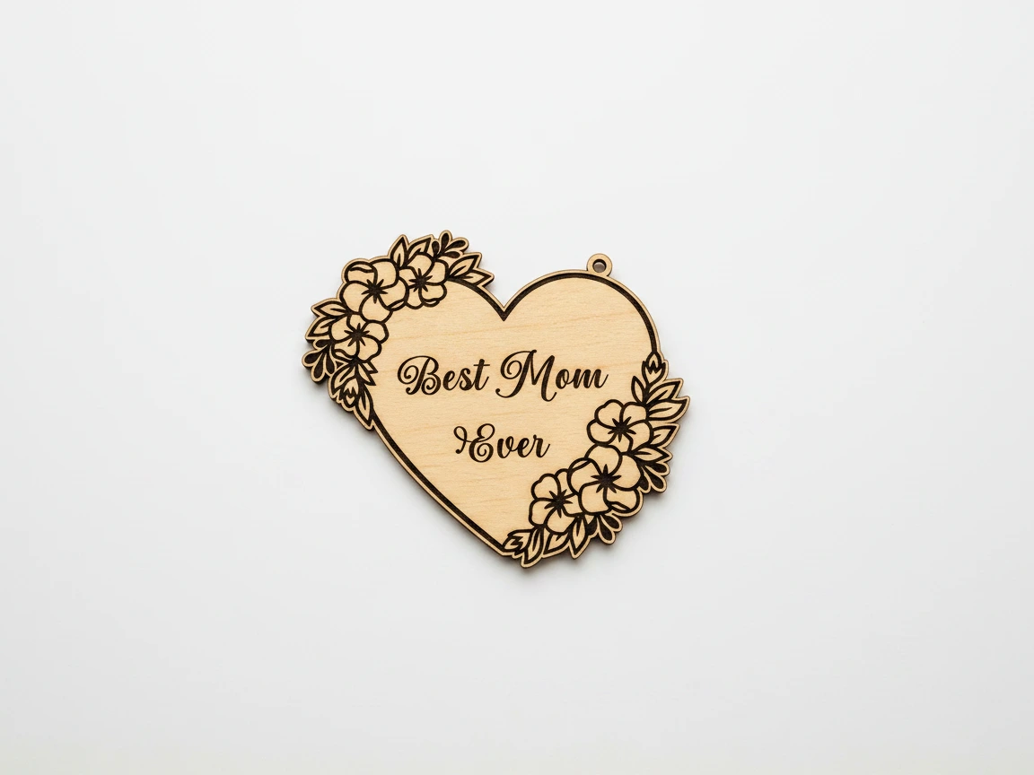 Best Mom Ever wooden heart ornament with floral frame