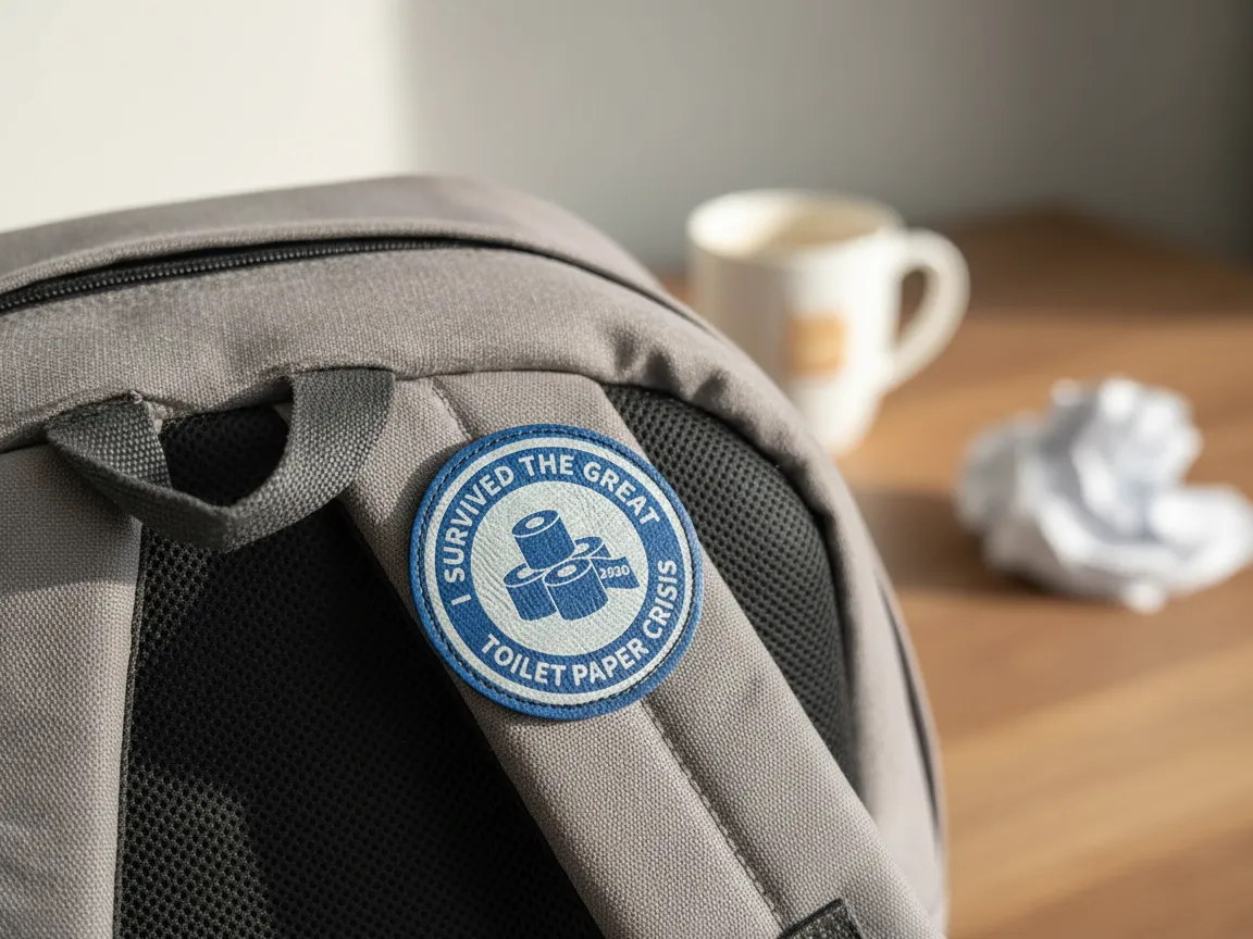 Bestickter Rucksack-Aufnäher „Ich habe die große Klopapier-Krise überlebt“