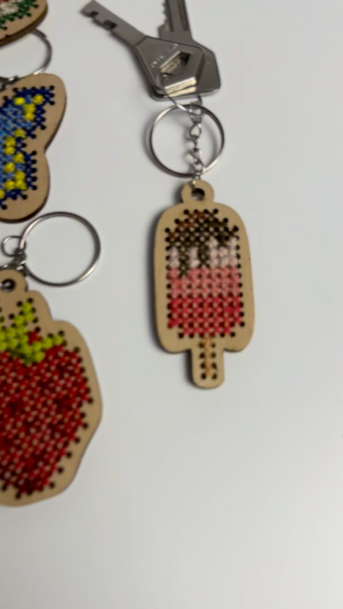 [Laser cut and engrave] Summer Cross Stitch Keychains Laser Cut Bundle, Woden Summer Key Rings, Vacation Keychains SVG, Summer Accessories, Montessori Lacing, Crafts for Kids