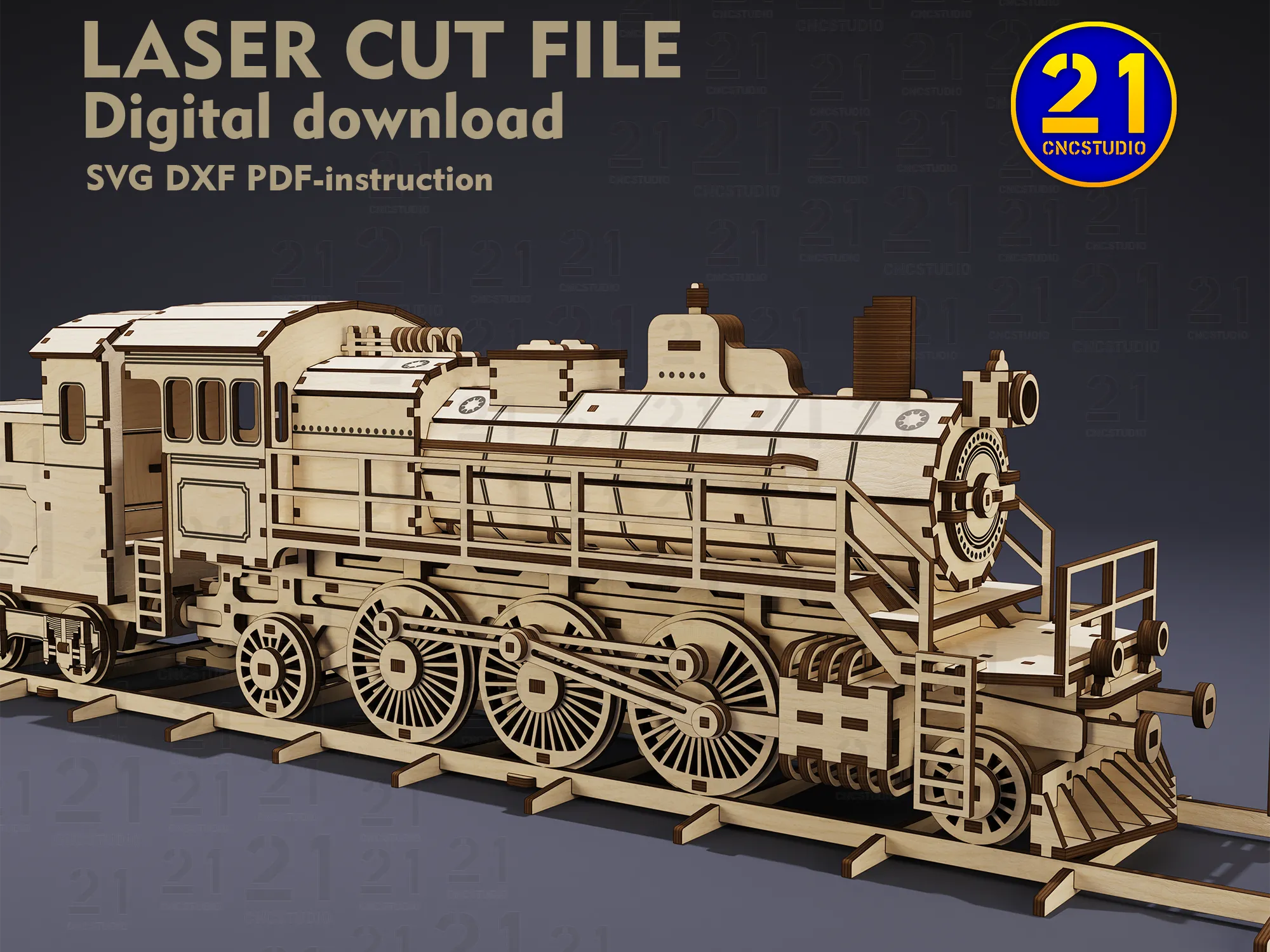 蒸汽火车 3D 木质拼接模型 激光切割定制拼图设计