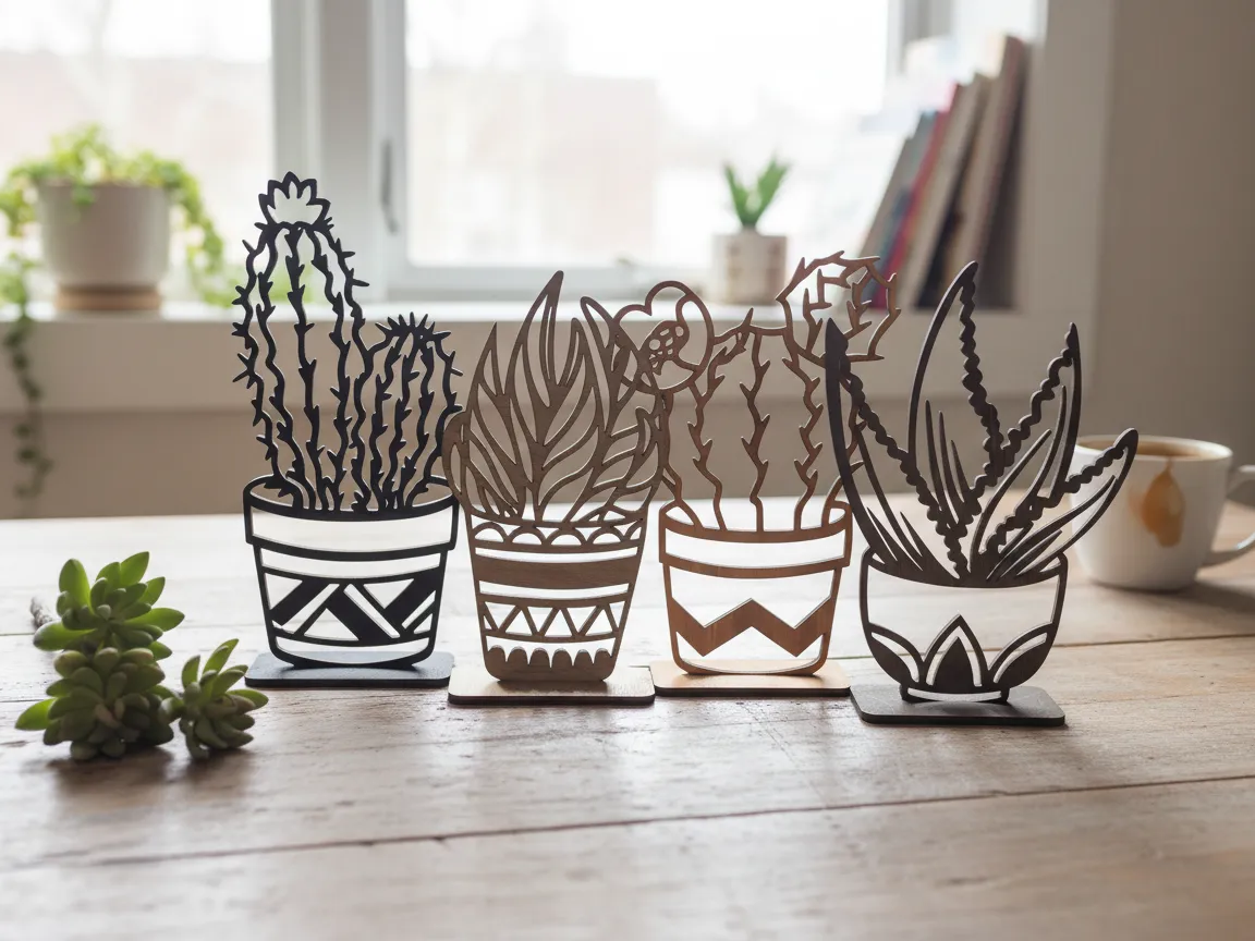 Set of Four Standing Cactus and Succulent Plant Figurines gift for mom idea
