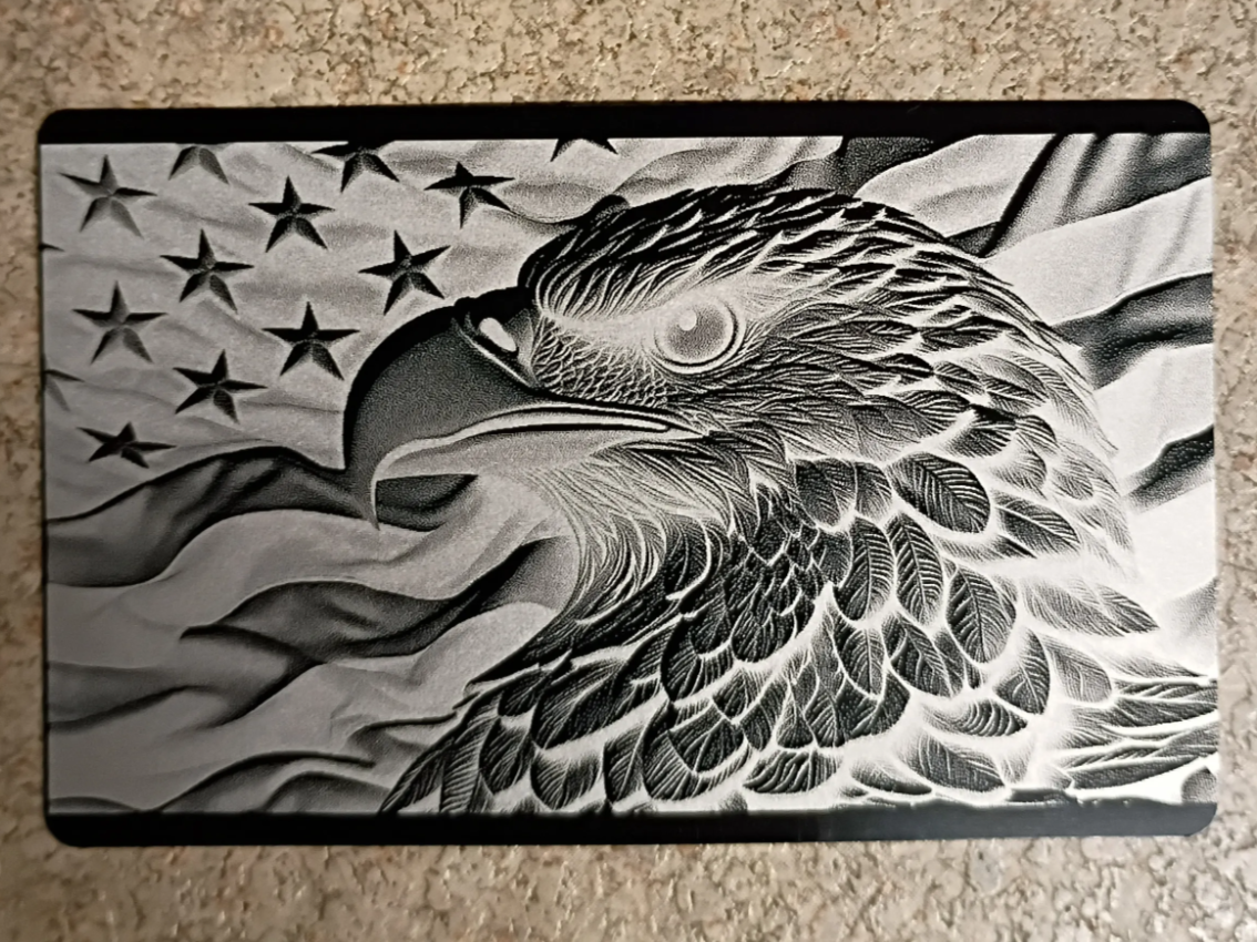 American flag and eagle-metal business card — free patriotic laser/print project file on Atomm