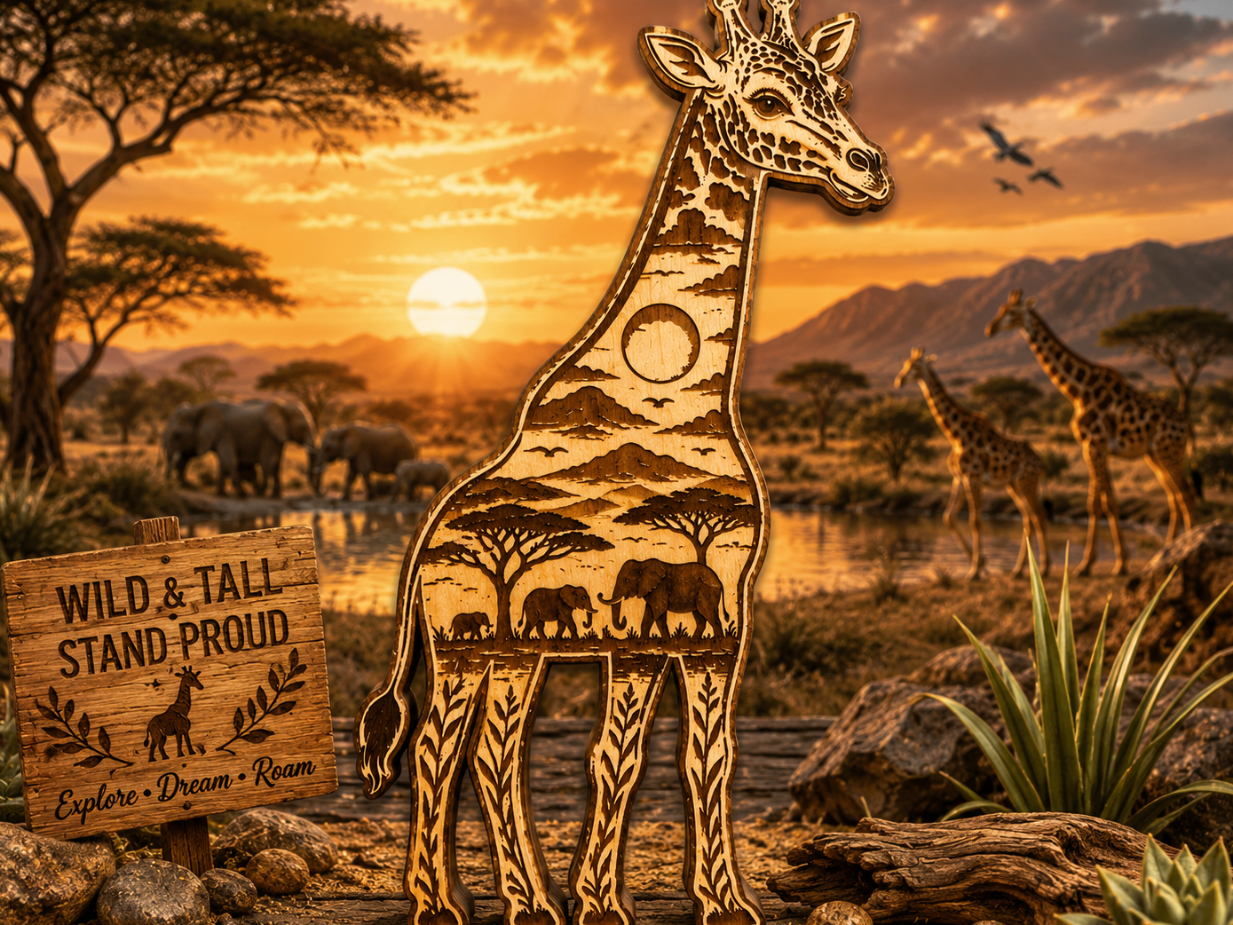 "Wild & Tall" Safari Giraffe Wood Engraving