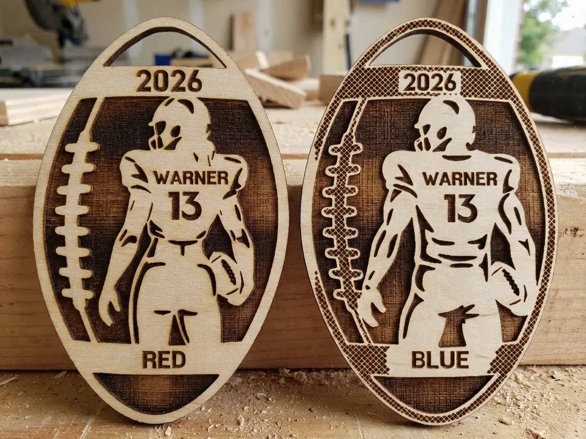 Personalized Wooden Football Ornament personalized ornament design on Atomm