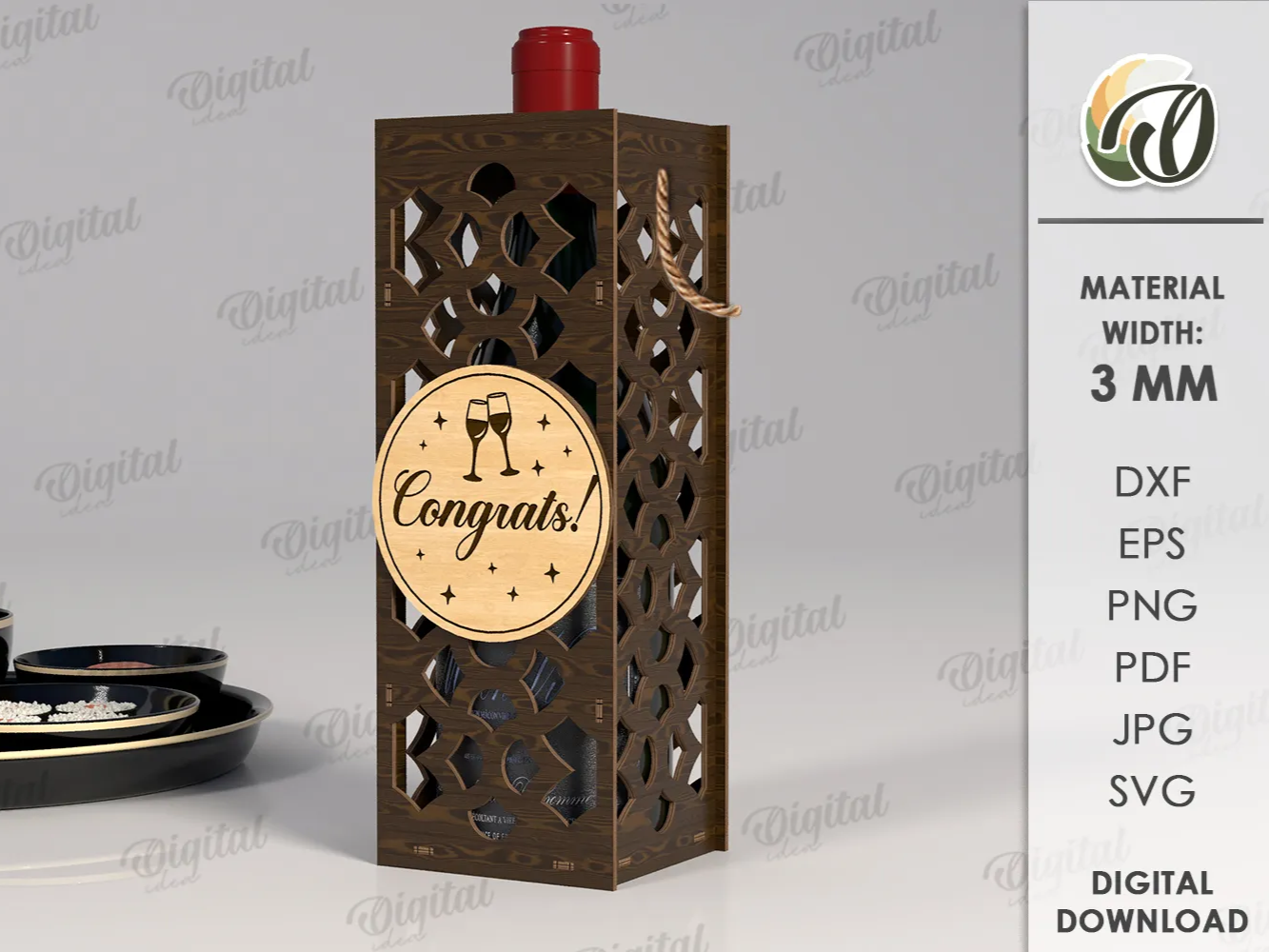 3D Wine Bottle Gift Box, Geometric Pattern gift design