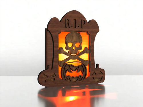 [Laser cut and engrave] Halloween Skull Candle Holder | Tombstone Lantern | Spooky RIP Decor