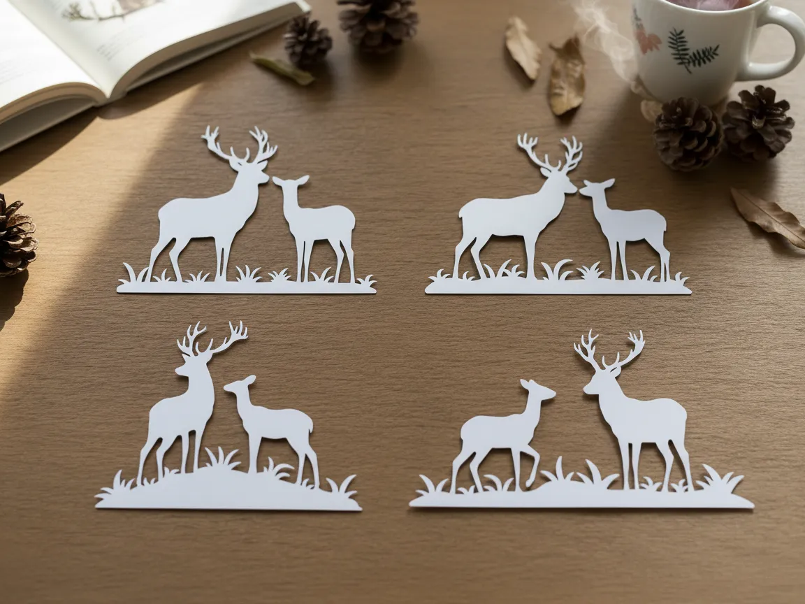 Weißes Reh mit Kitz Tiersilhouette Wandkunst