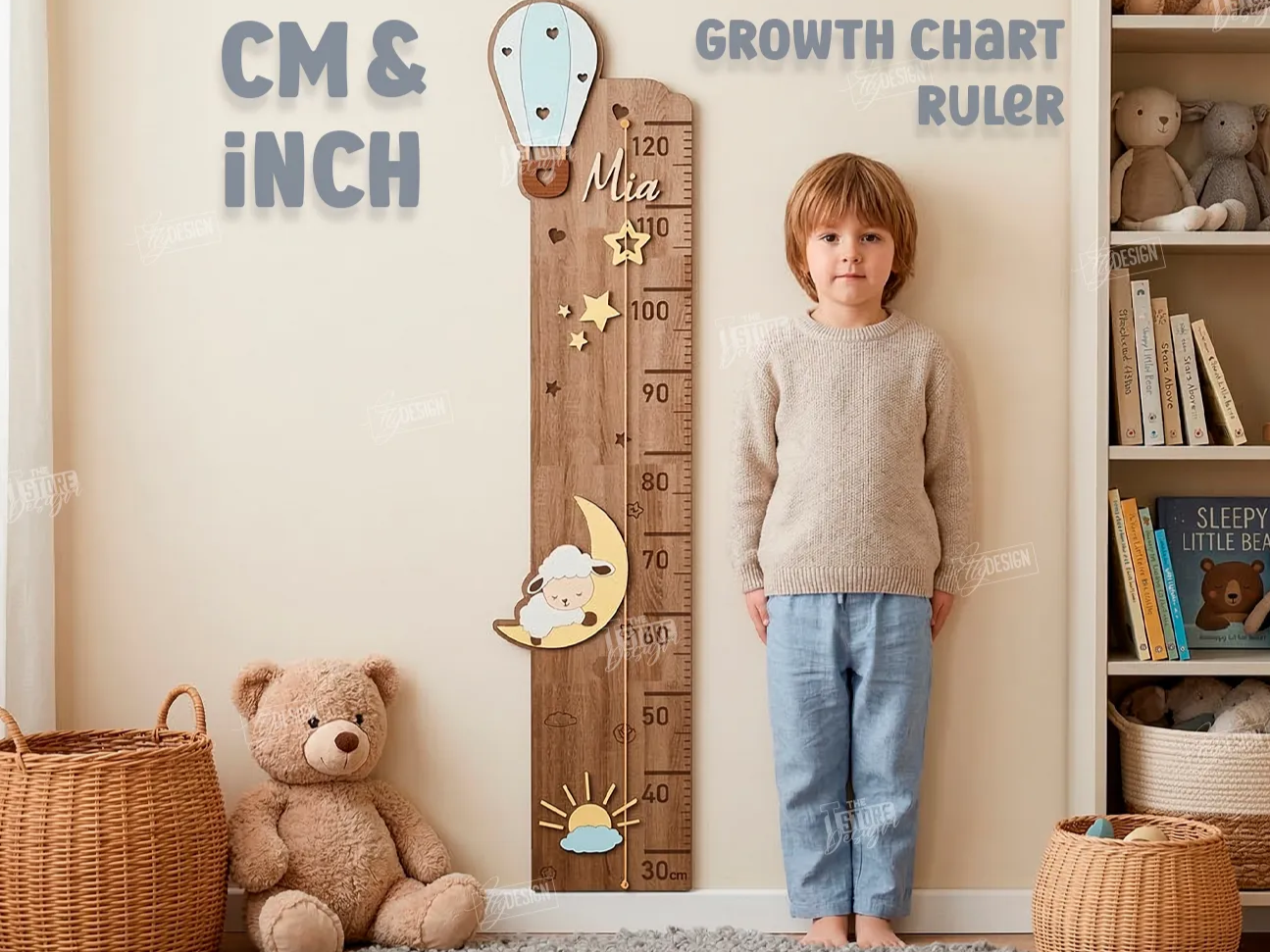Personalized Wooden Wall Mounted Growth Chart Ruler for Kids Nursery Laser Cut