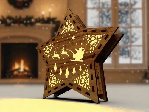 [Laser cut and engrave] Christmas Star Candle Holder – Santa & Reindeer