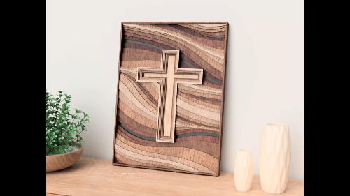 [Laser cut and engrave] Layered Wood Wall Art Featuring a Christian Cross