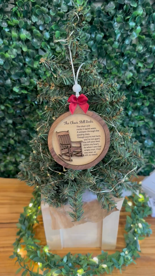 [Laser cut and engrave] The Chair Still Rocks Memorial Ornament – Digital File (SVG & XCS)