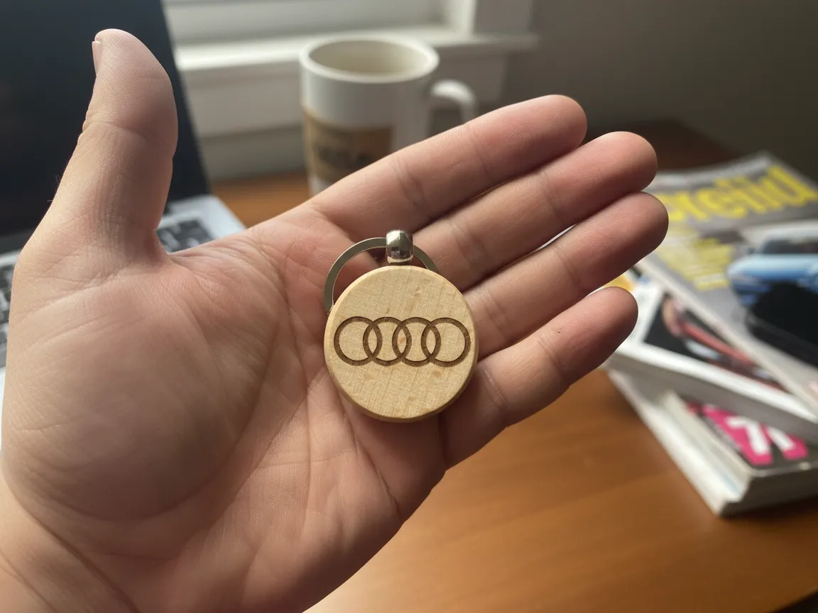 Laser Engraved Wooden Audi Logo Keychain custom logo keychain idea