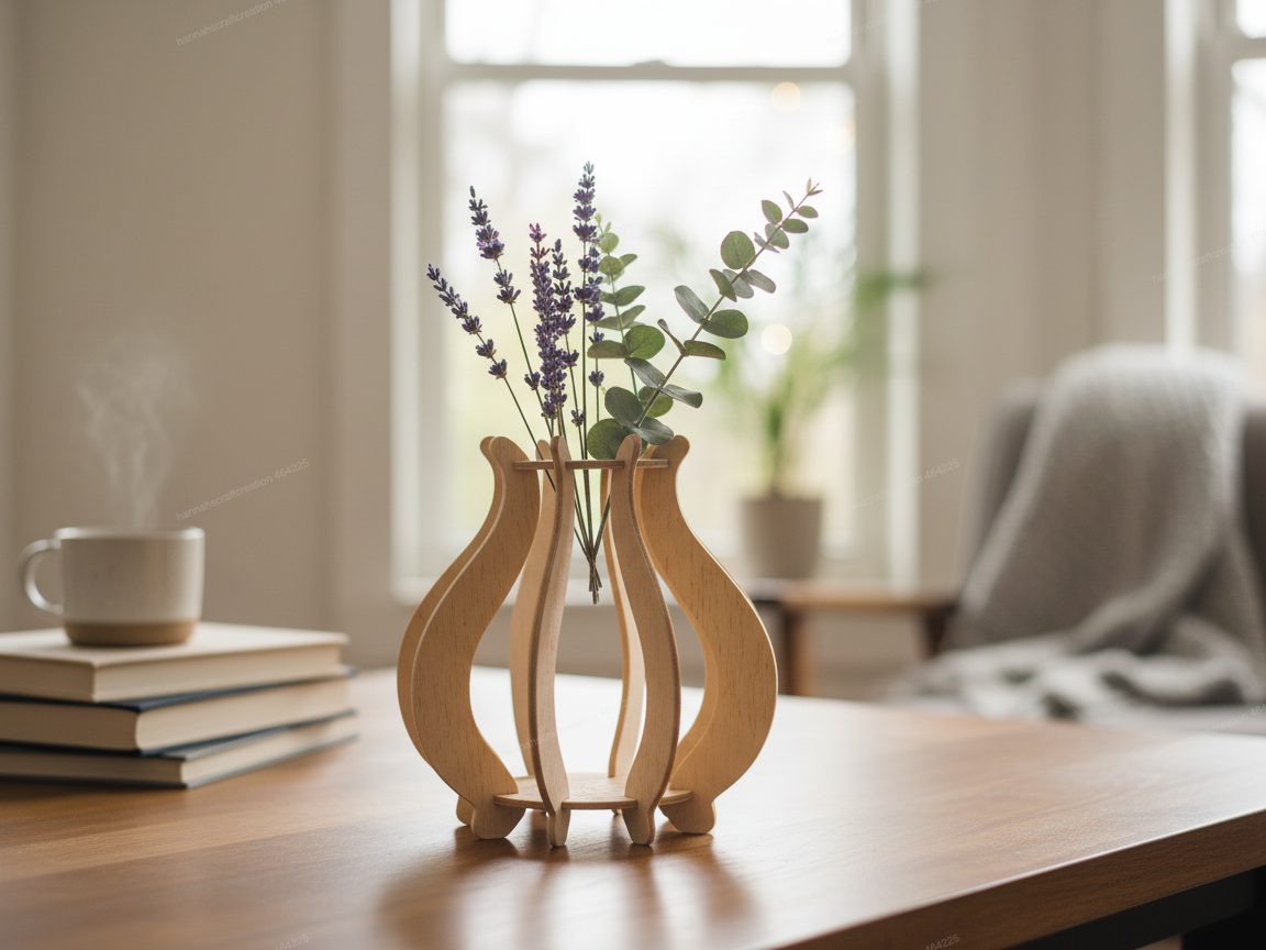 Laser Wooden Flower Small Vase wooden flower design